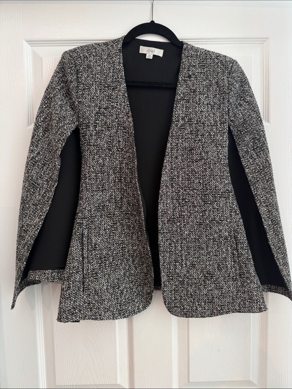 OVI Cape Blazer - Open-Front Textured Blazer in Black and White and Shimmer